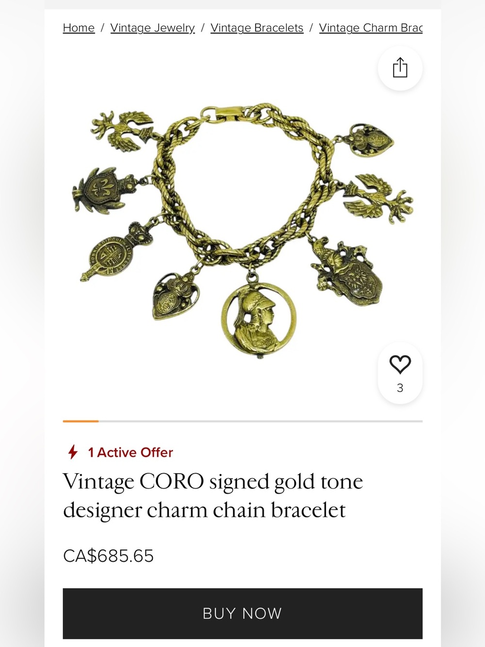Rare Vintage Coro GoldTone Charm Bracelet Coronation/Royal Inspired Like New - Picture 16 of 16